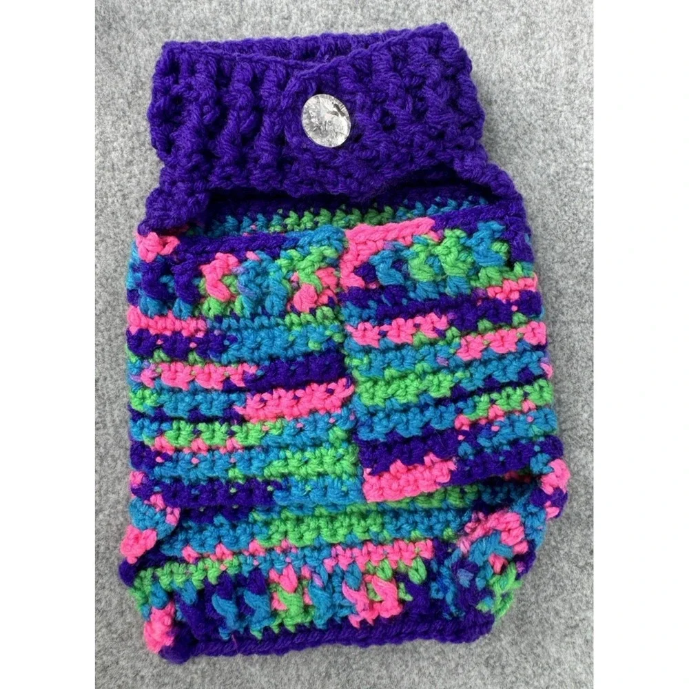 Dog Sweater Small Purple Pink Green Crochet‎ Handmade